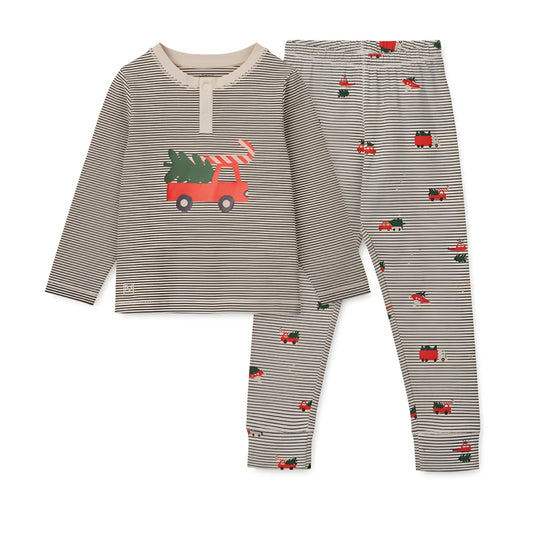 LIEWOOD Wilhelm Printed Pyjamas Set in Holiday vehicle Stripe navy