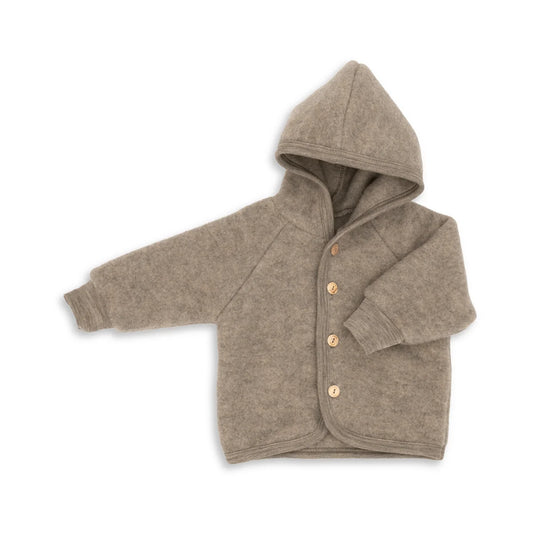 Engel Wollfleece Kapuzenjacke in Walnuss Melange