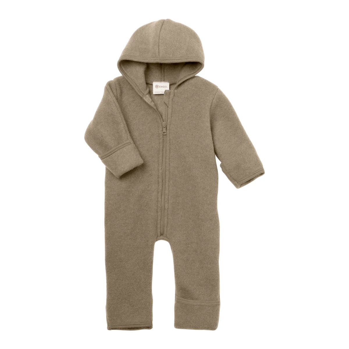 Engel Wollfleece Zip-Overall mit Kapuze in Walnuss Melange