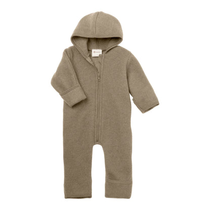 Engel Wollfleece Zip-Overall mit Kapuze in Walnuss Melange