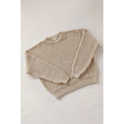 Beige Strickpullover mit Rundhalsausschnitt und langen Ärmeln, Frauen Chunky Knit Sweater