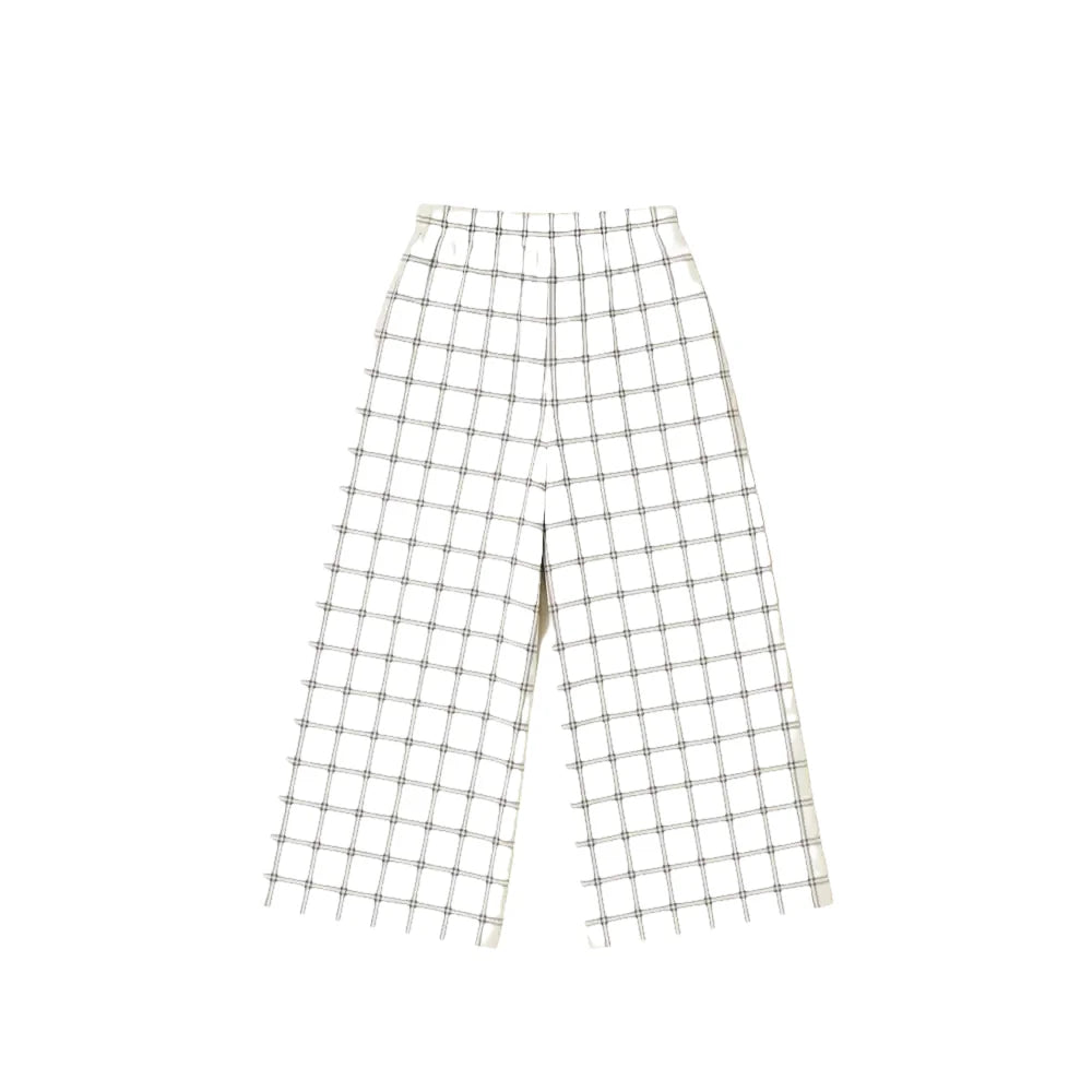 organic zoo Women's Check Wide Leg Pants in Navy Window