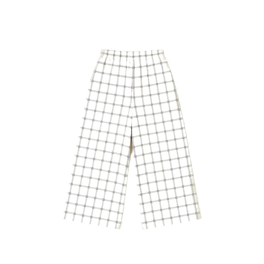 organic zoo Women's Check Wide Leg Pants in Navy Window
