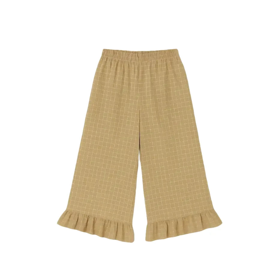 organic zoo Women's Grid Check Frill Pants in Wheat Culottes