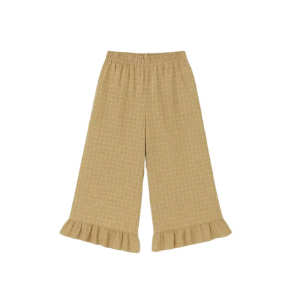 organic zoo Women's Grid Check Frill Pants in Wheat Culottes