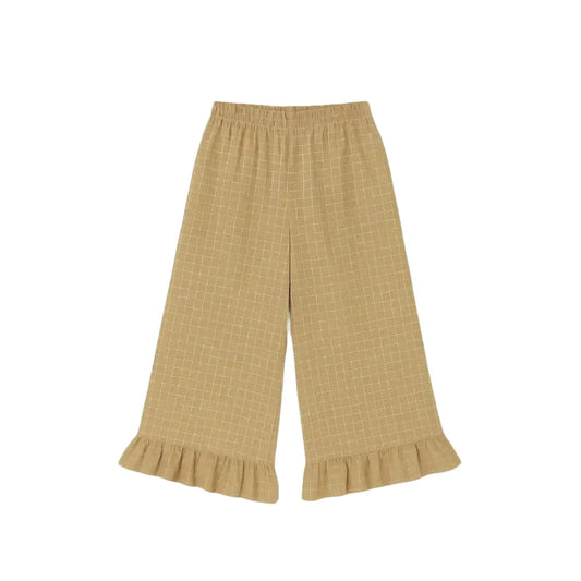 organic zoo Women's Grid Check Frill Pants in Wheat Culottes