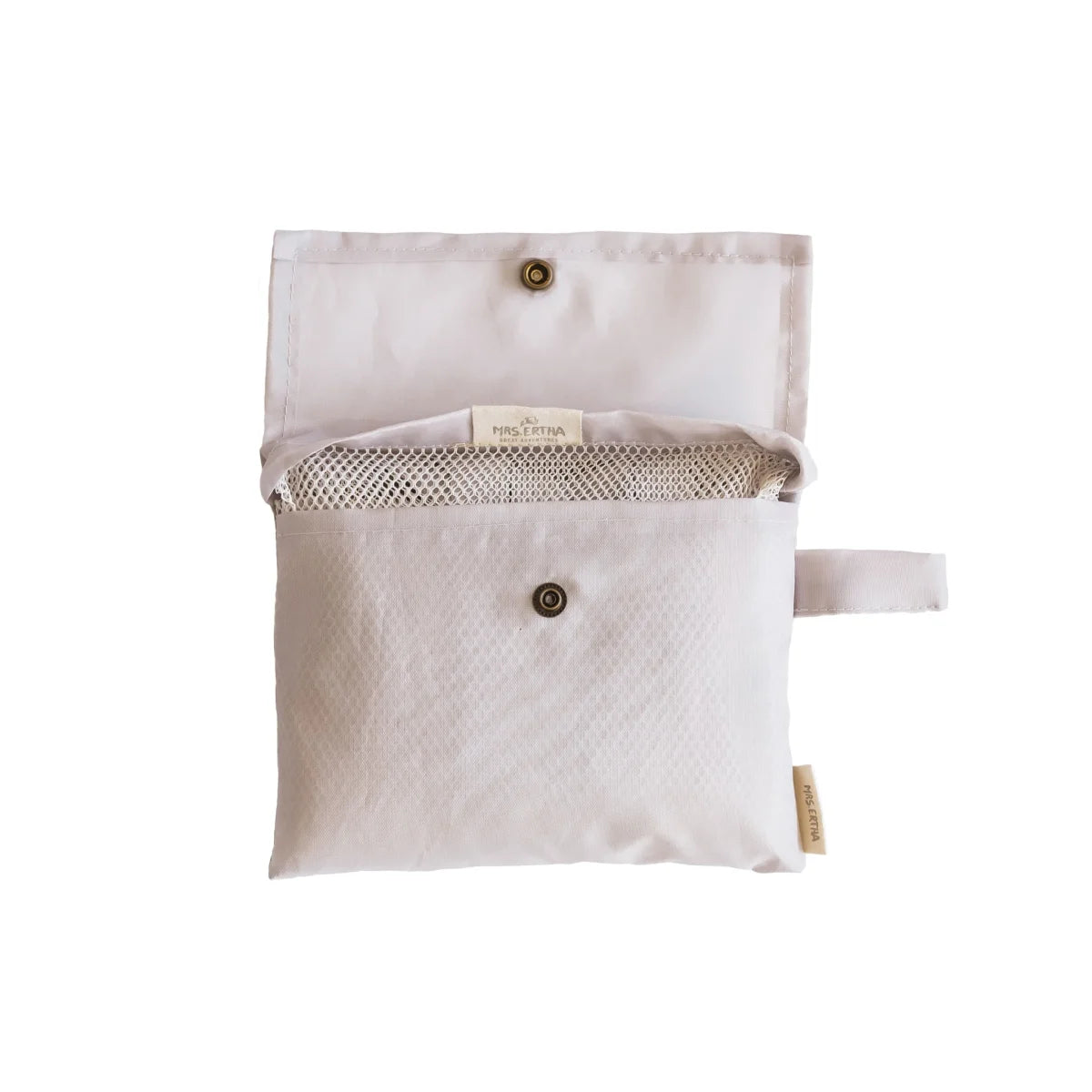 Weiße Stofftasche mit Knopfverschluss und Netzinnentasche im XL Beach Bag Meshies Ivory