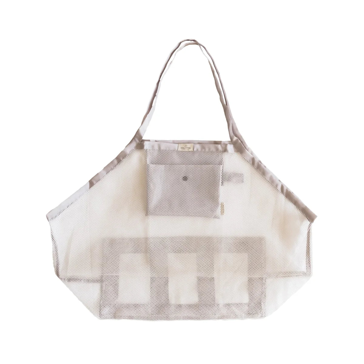 Beige und weiße gestreifte Baumwolltasche mit Fronttasche für Strandbedarf