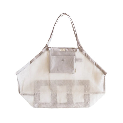 Beige und weiße gestreifte Baumwolltasche mit Fronttasche für Strandbedarf
