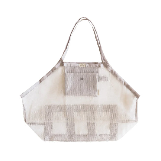 Beige und weiße gestreifte Baumwolltasche mit Fronttasche für Strandbedarf