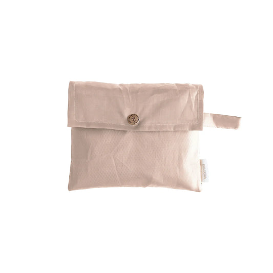 Beige Canvas-Tasche mit rundem Messingknopf und kurzem Griff: XL Beach Bag Meshies Soft Coral
